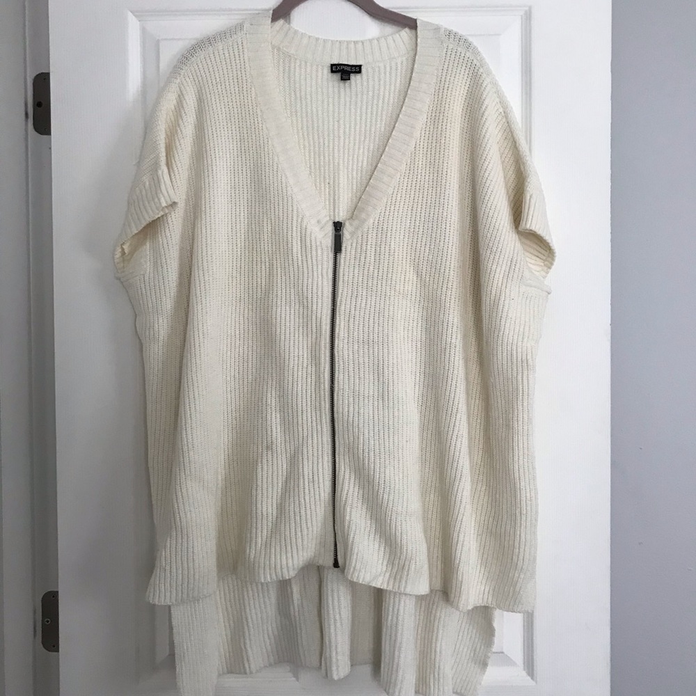 Express Zip Up Sweater Poncho - Cream, One Size